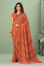 Light Orange Georgette Saree With Printed Work