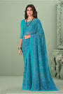 Sky Blue Georgette Saree With Printed Work