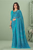 Sky Blue Georgette Saree With Printed Work