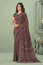 Dark Gray Georgette Saree With Printed Work