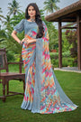Gray Chiffon Saree With Printed Work