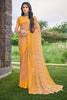 Yellow Chiffon Saree With Printed Work