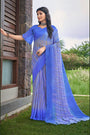 Blue Chiffon Saree With Printed Work