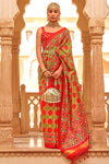 Mahendi Green & Red Digital Patola Silk With Gold Lagdi Patta