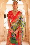 Blue & Green Digital Patola Silk With Gold Lagdi Patta