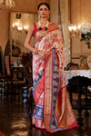 Red & Cream Smooth Patola Silk Saree With Dimond Work
