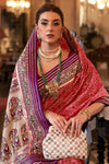 Purple And Red Smooth Patola Silk Saree With Dimond Work