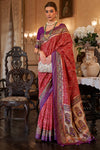 Purple And Red Smooth Patola Silk Saree With Dimond Work