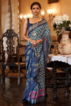 Blue Smooth Patola Silk Saree With Dimond Work