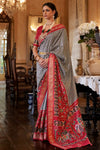 Black & Red Patola Silk Saree With Dimond Work