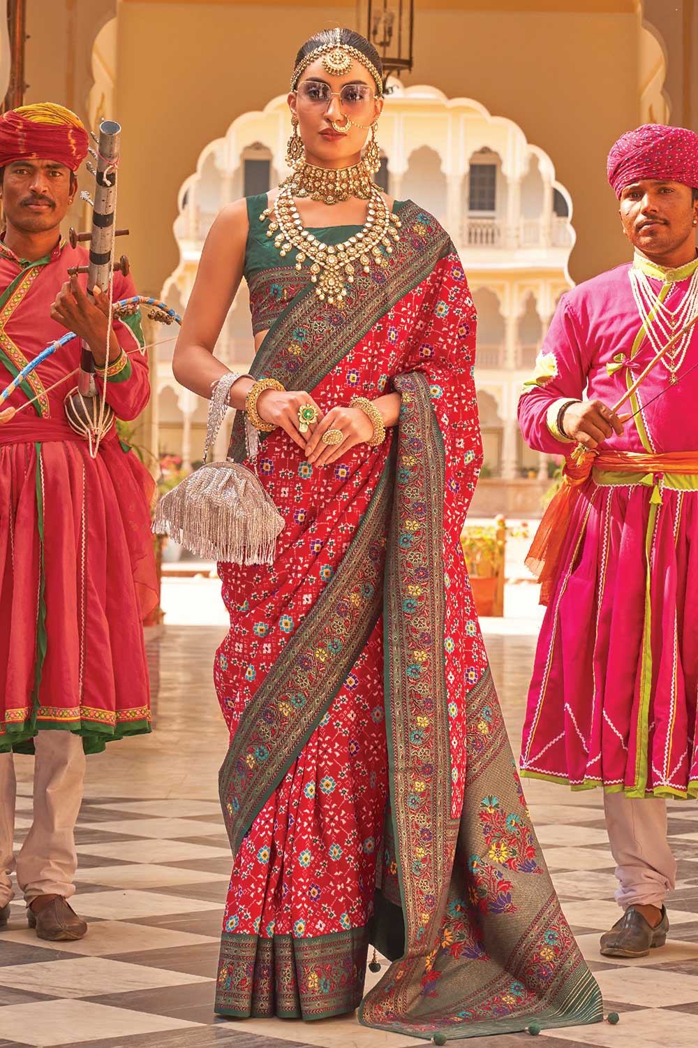 Hot Red Paithani Silk Saree With Designer Blouse