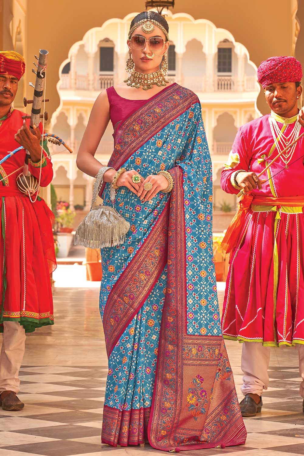 Sky Blue Paithani Silk Saree With Weaving Work