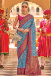 Sky Blue Paithani Silk Saree With Designer Blouse