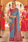 Sky Blue Paithani Silk Saree With Designer Blouse