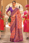 Peach Paithani Silk Saree With Designer Blouse