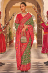 Green & Red Paithani Silk Saree With Weaving