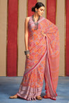 Baby Pink Multy Design Sartin Border Saree With Blouse