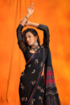 Black color Multy Design Sartin Border Saree With Blouse