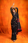 Black color Multy Design Sartin Border Saree With Blouse