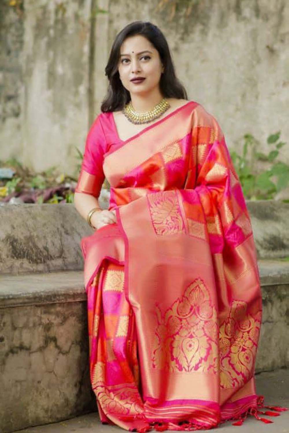 Orange Saree Bahuji Online Fashion Lifestyle Store