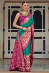 Sea Green Smooth Patola Silk Saree With Khatli & Aare Work