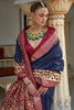 Navy Blue Smooth Patola Silk Saree With Khatli & Aare Work