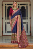 Navy Blue Smooth Patola Silk Saree With Khatli & Aare Work