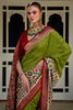 Olive Green Smooth Patola Silk Saree With Khatli & Aare Work