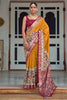 Mustard Yellow Smooth Patola Silk Saree With Khatli & Aare Work