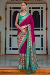 Dark Pink Smooth Patola Silk Saree With Khatli & Aare Work