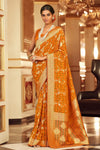 Yellow Colour Chiffon Bandhani Saree With Zari Weaving Work