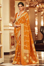 Yellow Colour Chiffon Bandhani Saree With Zari Weaving Work