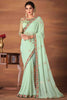 Pista Colour Georgette Silk Saree With Embroidery Work