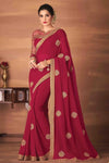 Maroon Georgette Silk Saree With Embroidery Work