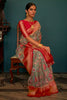 Sea Green And Red Tusser Silk Saree With Designer Blouse