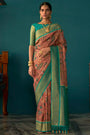 Fascinating Peach Tusser Silk Saree With Designer Blouse