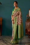 Alluring Light Cream Tusser Silk Saree With Designer Blouse