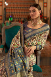 Gray & Light Yellow Smooth Patola Silk Saree With Zari Weaving