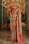 Red & Off White Smooth Patola Silk Saree With Zari Weaving