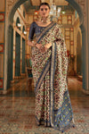 Blue & Cream Smooth Patola Silk Saree With Zari Weaving