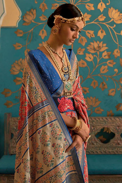 Red Smooth Patola Silk Saree With Zari Weaving Work