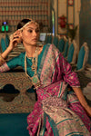 Pink & Green Smooth Patola Silk Saree With Zari Weaving
