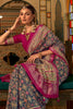 Pink & Blue Smooth Patola Silk Saree With Zari Weaving