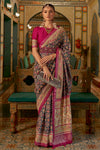 Pink & Blue Smooth Patola Silk Saree With Zari Weaving