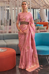 Pink Colour Satin Silk Saree With Zari Weaving Work