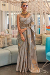 Grey Colour Satin Silk Saree With Zari Weaving Work