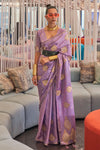 Purple Colour Satin Silk Saree With Zari Weaving Work