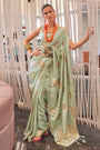 Sea Green Colour Satin Silk Saree With Zari Weaving Work