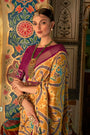 Yellow & Dark Pink Patola Saree With  Weaving Work