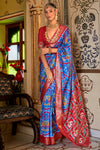 Blue & Red Pink Patola Saree With  Weaving Work